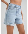 Asymmetrical High Waist Pocket Frayed Edge Denim Shorts