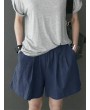 Leisure Solid Ruched Pocket Cotton Shorts