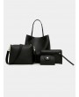 4PCS Bucket Handbag Women Plain Faux Leather Shoulder Bag Clutch Bag