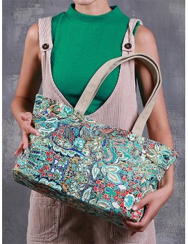 Vintage Print Pattern Shoulder Bag Canvas National Style Travel Handbags For Women