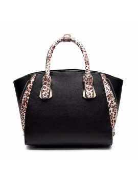 Fashion Women Leopard Print Bat Leather Handbag