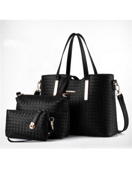 Women 3 PCS Vintage PU Leather Shoulder Bag Handbag Clutch Bag