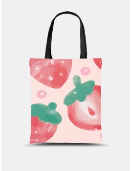Women Canvas Cute Large Capacity Print Strawberry Pattern Handbag Tote