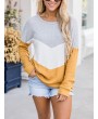 Contrast Color Long Sleeve O-neck Patchwork Sweater For Women