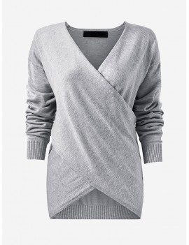 Casual Irregular Cross Wrap Long Sleeve V-neck Women Sweaters