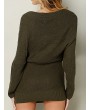 Solid Color Plain Knitted V-neck Loose Long Sleeve Casual Sweater for Women