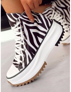 Large Size Women Zebra Camouflage Pattern Casual High Top Canvas Shoes