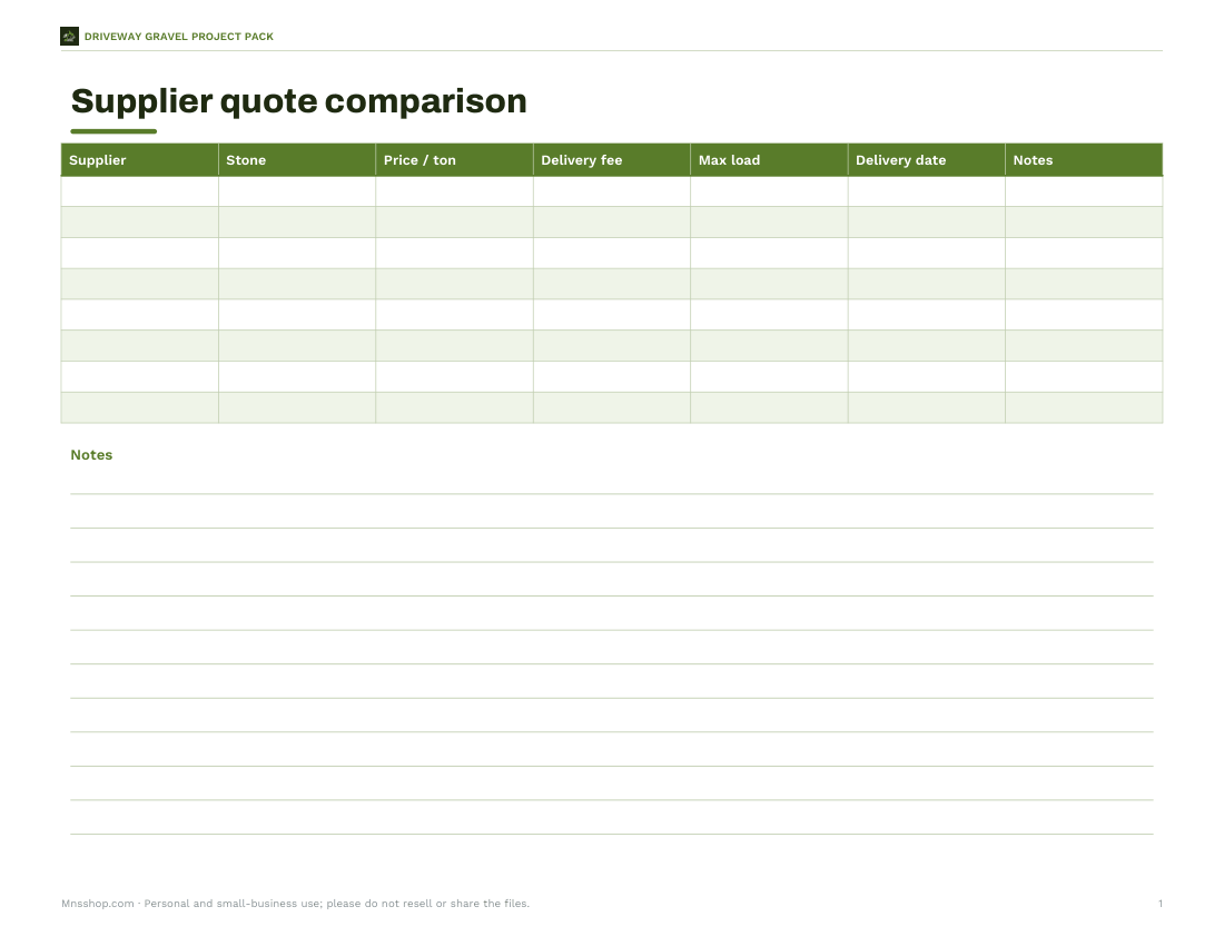 Preview of the first page of Quote comparison (PDF/XLSX)